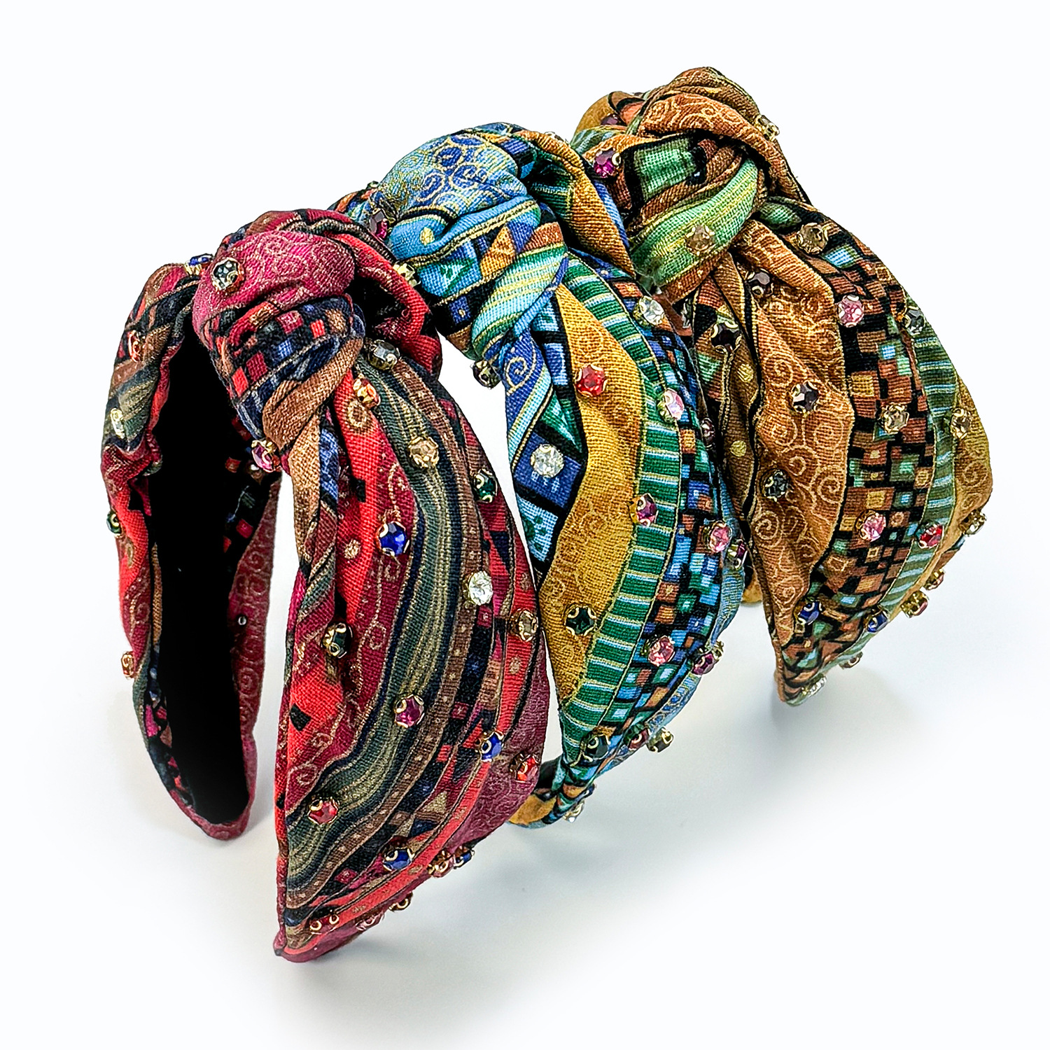 跨境专供宽边印花水钻发箍民族风布艺打结巴洛克发箍批发发饰女