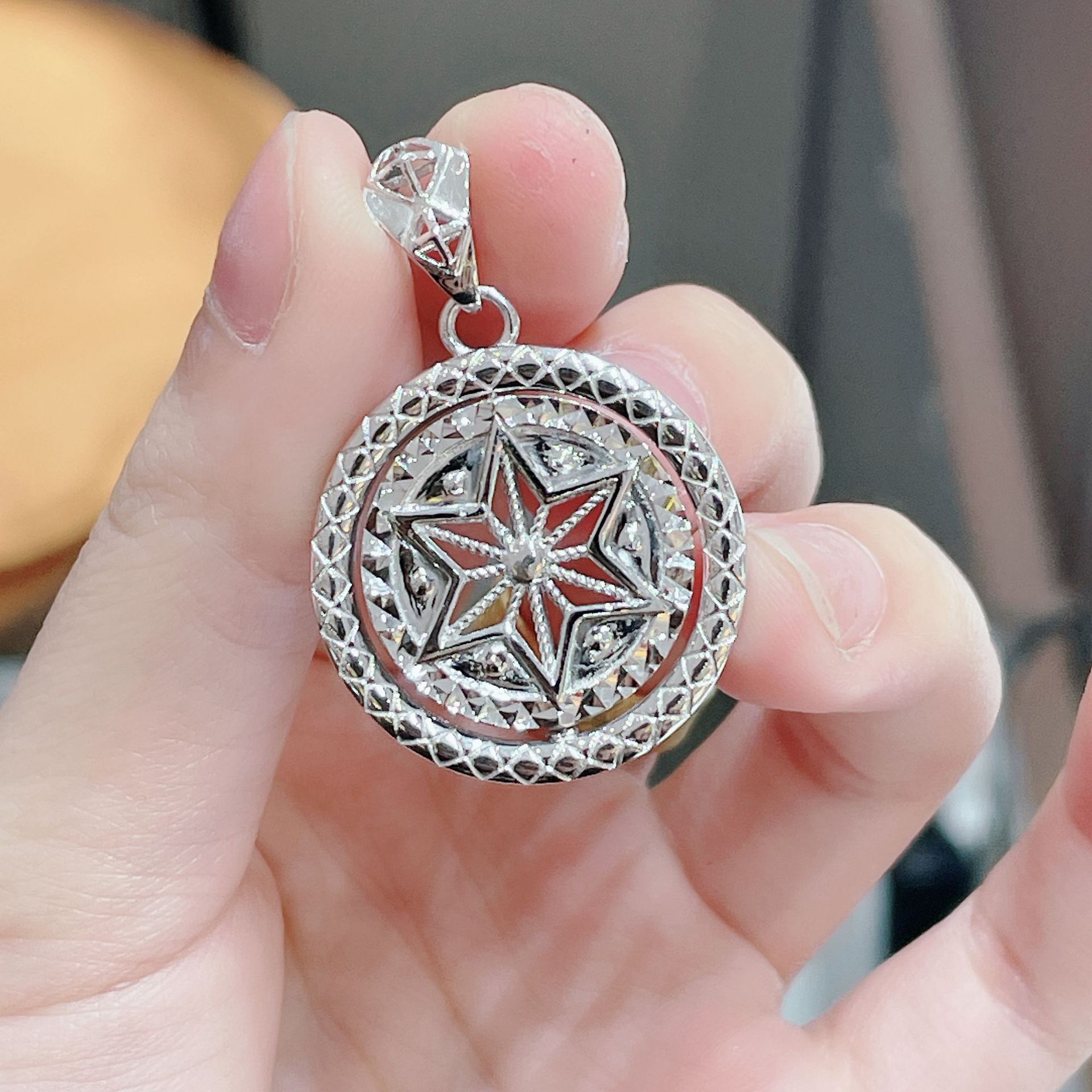 pt950铂金吊坠六芒星转动时来运转白金项链纯金颈坠水贝订制珠宝