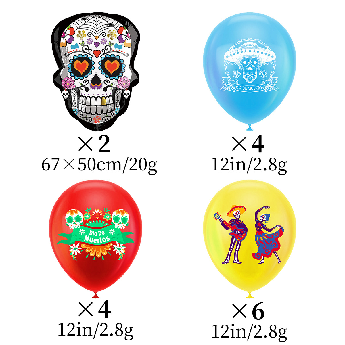 16-Piece Cross-Border Mexican Day of the Dead Party Decoration Dead Skull Rubber Balloons Set Wholesale