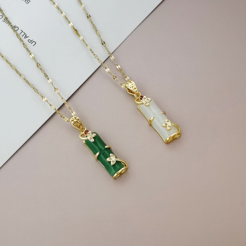 Korean Style Gold Titanium Steel Lucky Bamboo Necklace Female Niche Clavicle Chain Simple Internet Celebrity Dignified Pendant Gold Shop Gift