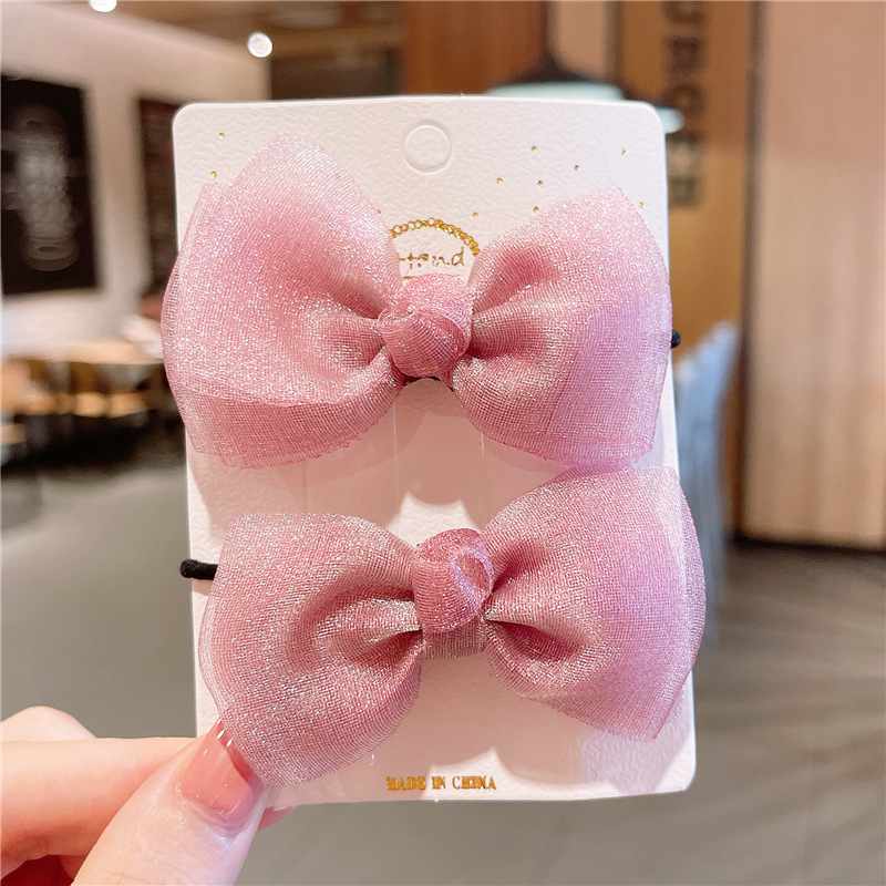 Bowknot Hair Ring Pure Color Mesh Children's Hair String Korean Style Hair Band Minimalistic Headdress Cute Princess Hair Accessories