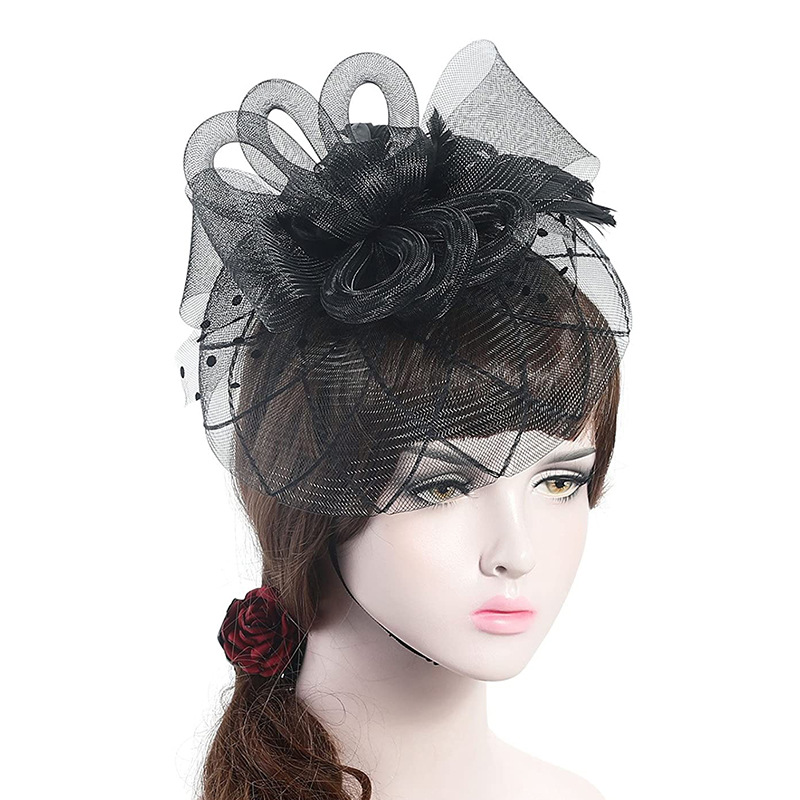 Vintage Black Veil Veil Headdress Performance Bridal Top Hat Hair Accessories Flower Feather Mesh Barrettes Cheongsam Accessories