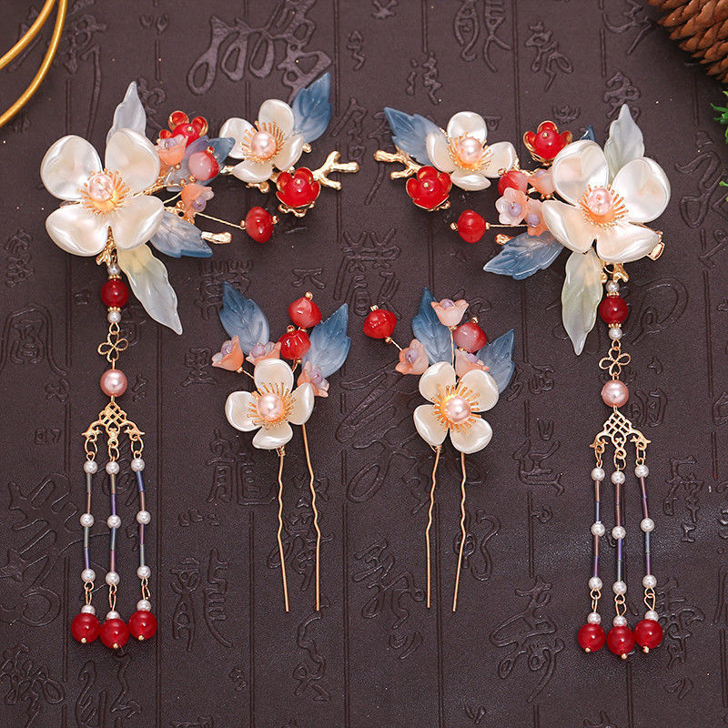 仙气汉服头饰女古风发饰流苏对夹全套步摇发簪夹子古装套装配饰品