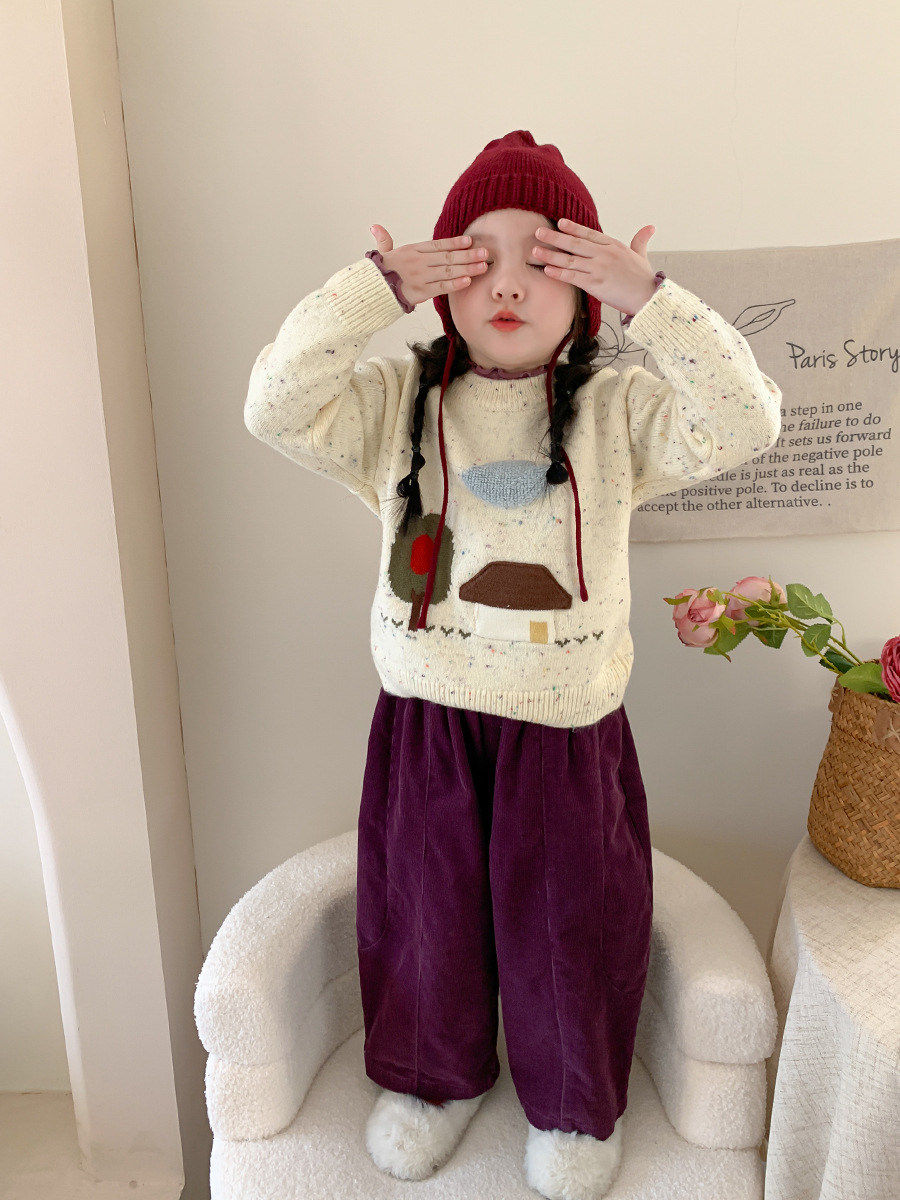 weimu children‘s clothing girls‘ suit sweater 2024 autumn and winter new children‘s korean-style knitted top pants baby clothes