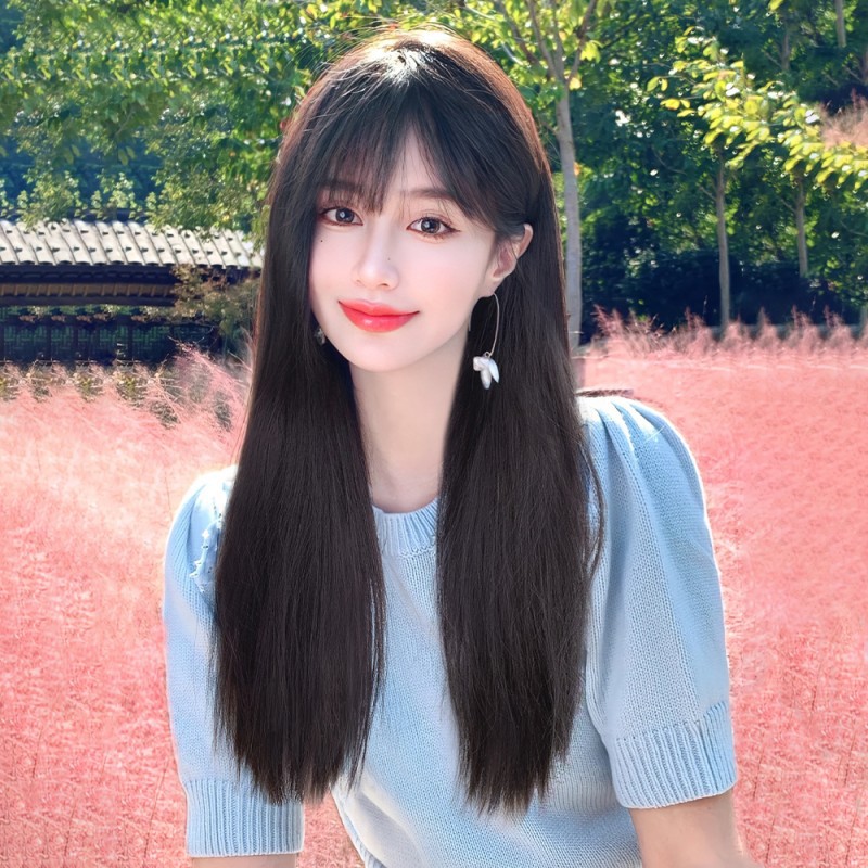假发女长发自然全头套黑长直长直发自然空气刘海头套式网红中长发