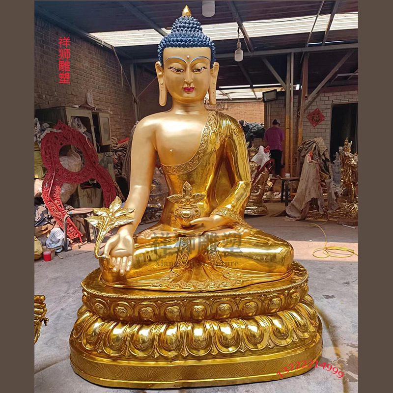 祥狮纯铜释迦牟尼佛佛像黄铜释迦摩尼铜像坐像家用供奉如来佛祖