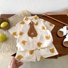 韩儿童短袖衬衫套装0-6岁宝宝夏季休闲衬衣卡通短裤两件套潮BT114