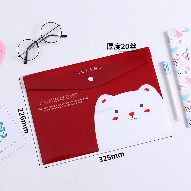 PVC Stationery Office A5 Plastic Material File Bag Pp Cartoon Translucent A4 Snap-Fastener File Bag