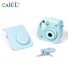 适用拍立得mini7+浅蓝PU皮质复古相机包 迷你数码摄影保护收纳包
