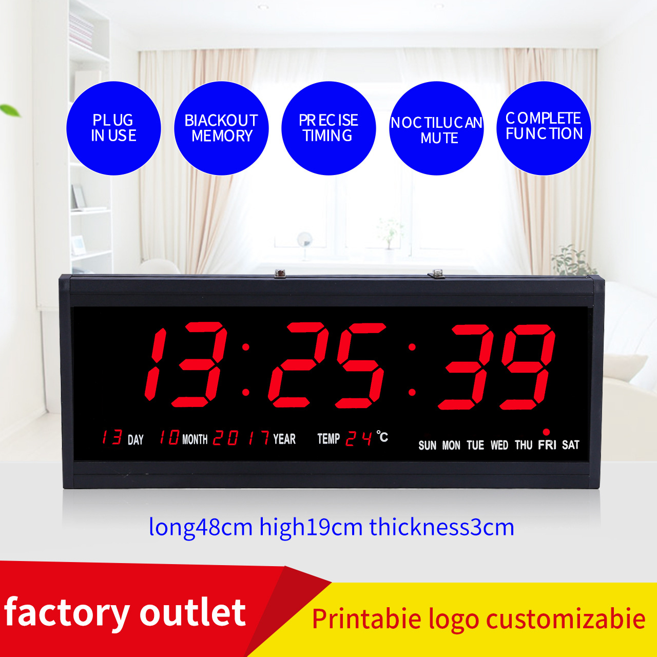 Luminous Clock LED Electronic Clock Digital Perpetual Calendar Living Room Electronic Wall Clock Creative Mute Digital Calendar Clock