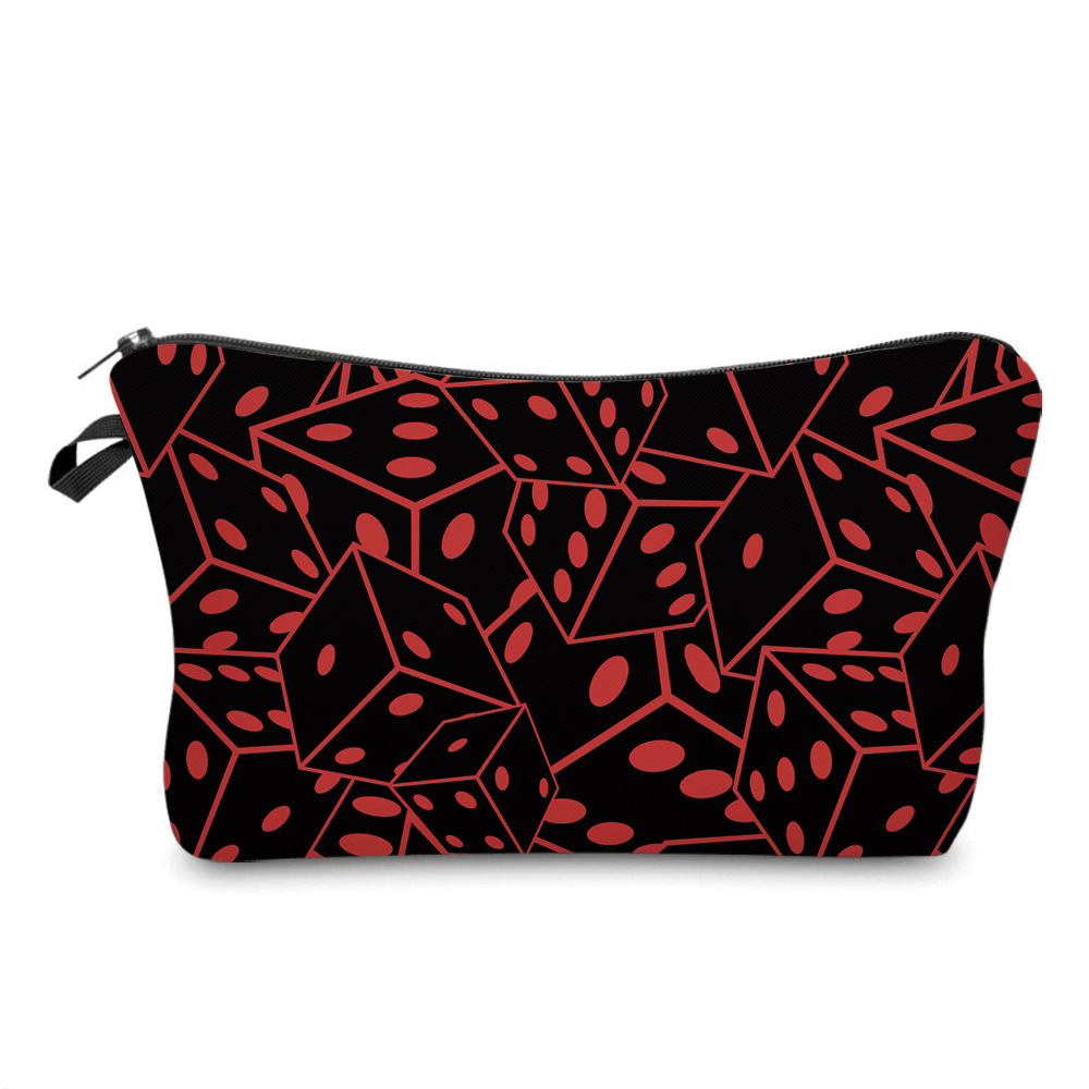 Amazon New Printed Waterproof Cosmetic Bag Playing Cards Dice Pattern Toiletry Storage Multifunctional Clutch