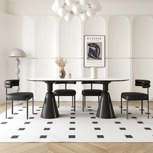 法式复古田园餐桌椅组合欧式轻奢现代简约家用岩板饭桌小户型桌椅