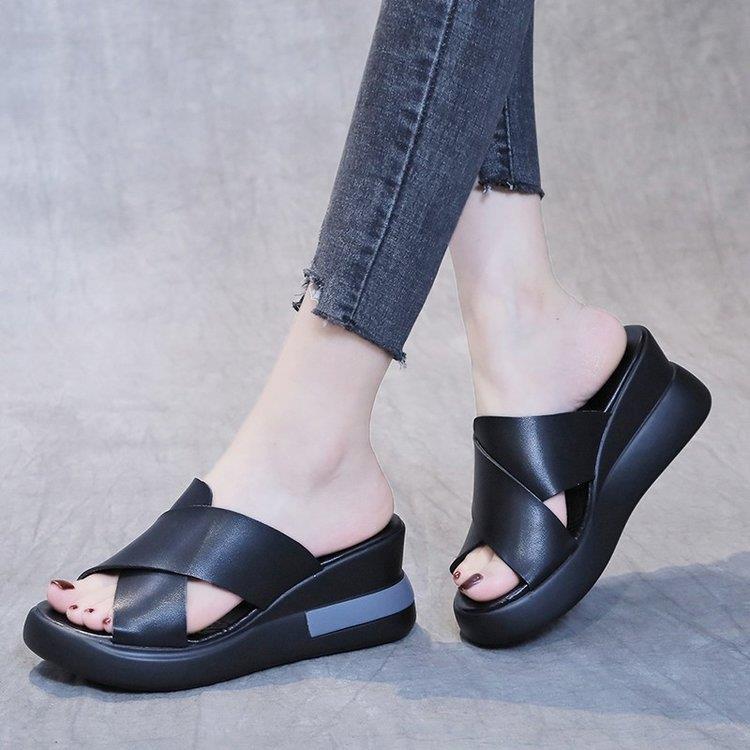 Women's Platform Wedge Sandals, Ankle-Strap Buckle High-Heeled Sandals, 2023-Back Empty Sandals, plus Size Summer