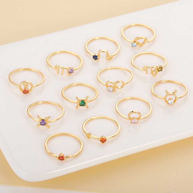 独立站热销12星座十二星座戒指指环ins高赞款锆石生辰石星座戒指