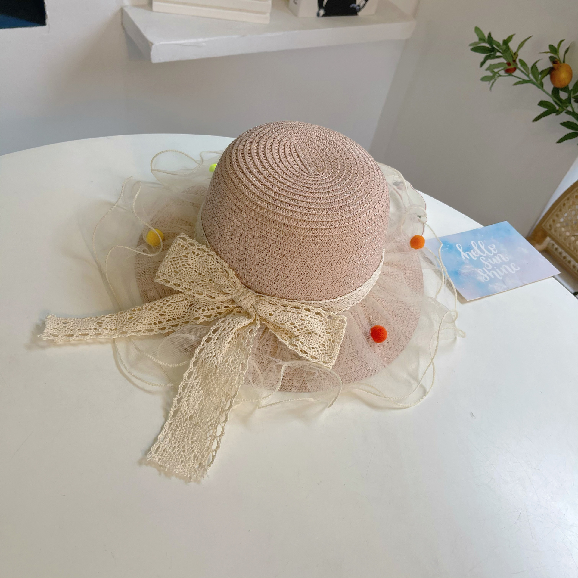 Children's Straw Hat Girls' Summer Sun Hat Sun Protection Hat Princess Hat Lace Bow Beach Hat with Bag Fashion