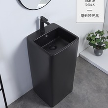 全黑陶瓷立柱洗手盆小户型阳台洗面盆洗手台卫生间一体式方形圆形
