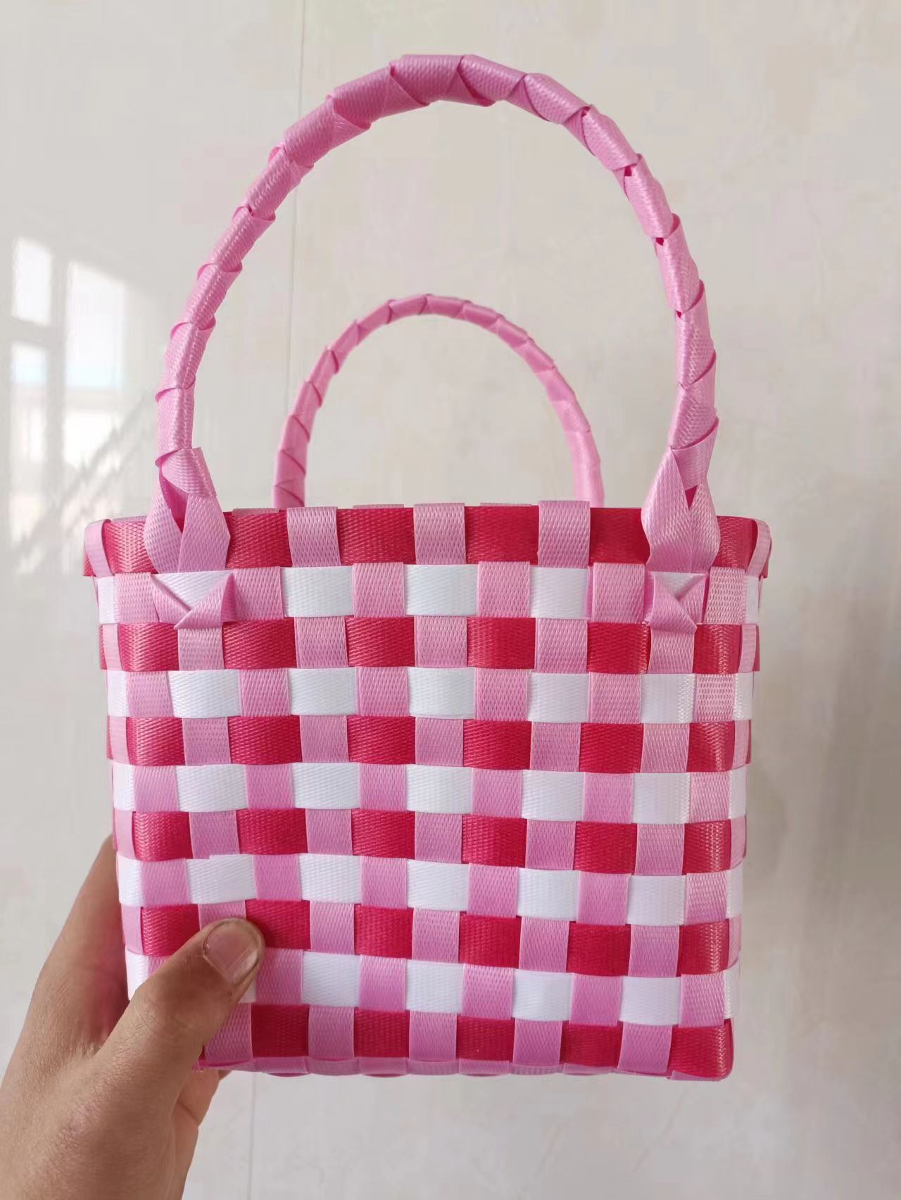 Xiaohongshu Fried Street Vegetable Basket Woven Bag Pp Color Woven Bag Packs Basket Cartoon DIY Gift Basket