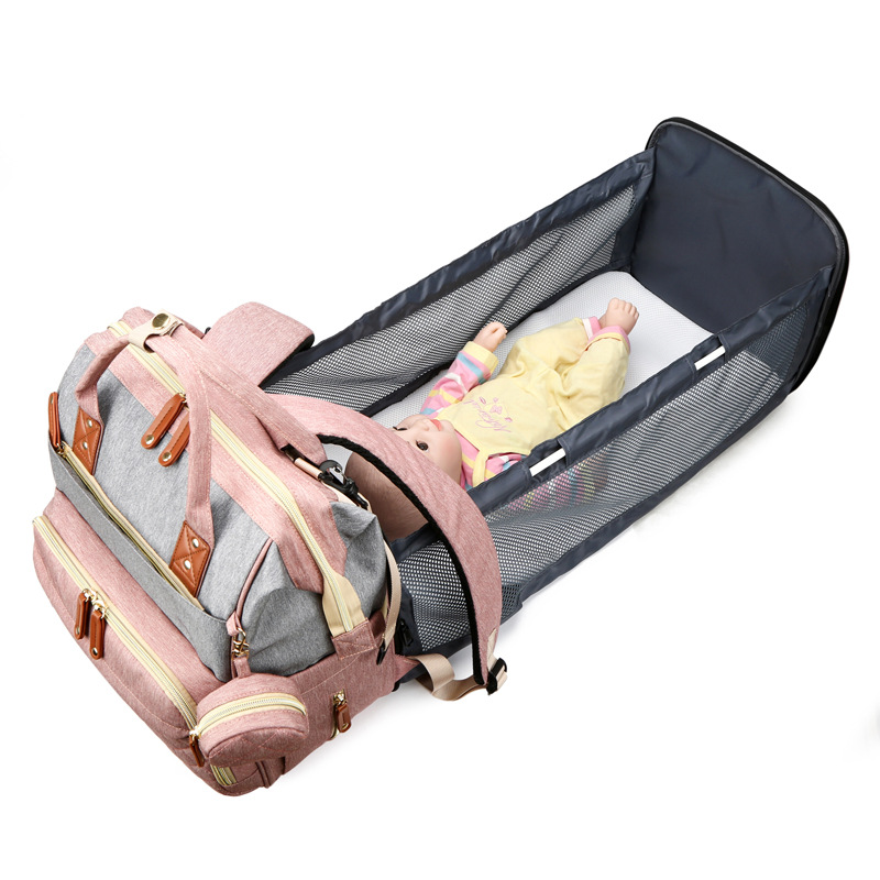 Mummy Bag Korean Style New Fashion Mom Baby Diaper Bag Shoulder Multi-Purpose Large Capacity Convenient Folding Bed Package