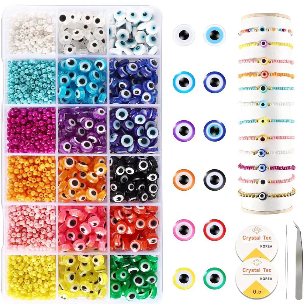 Diy Ornament Accessories Resin Fish Eye Flat round Devil Eye Blue Eye Beads Boxed 18 Grid Loose Beads