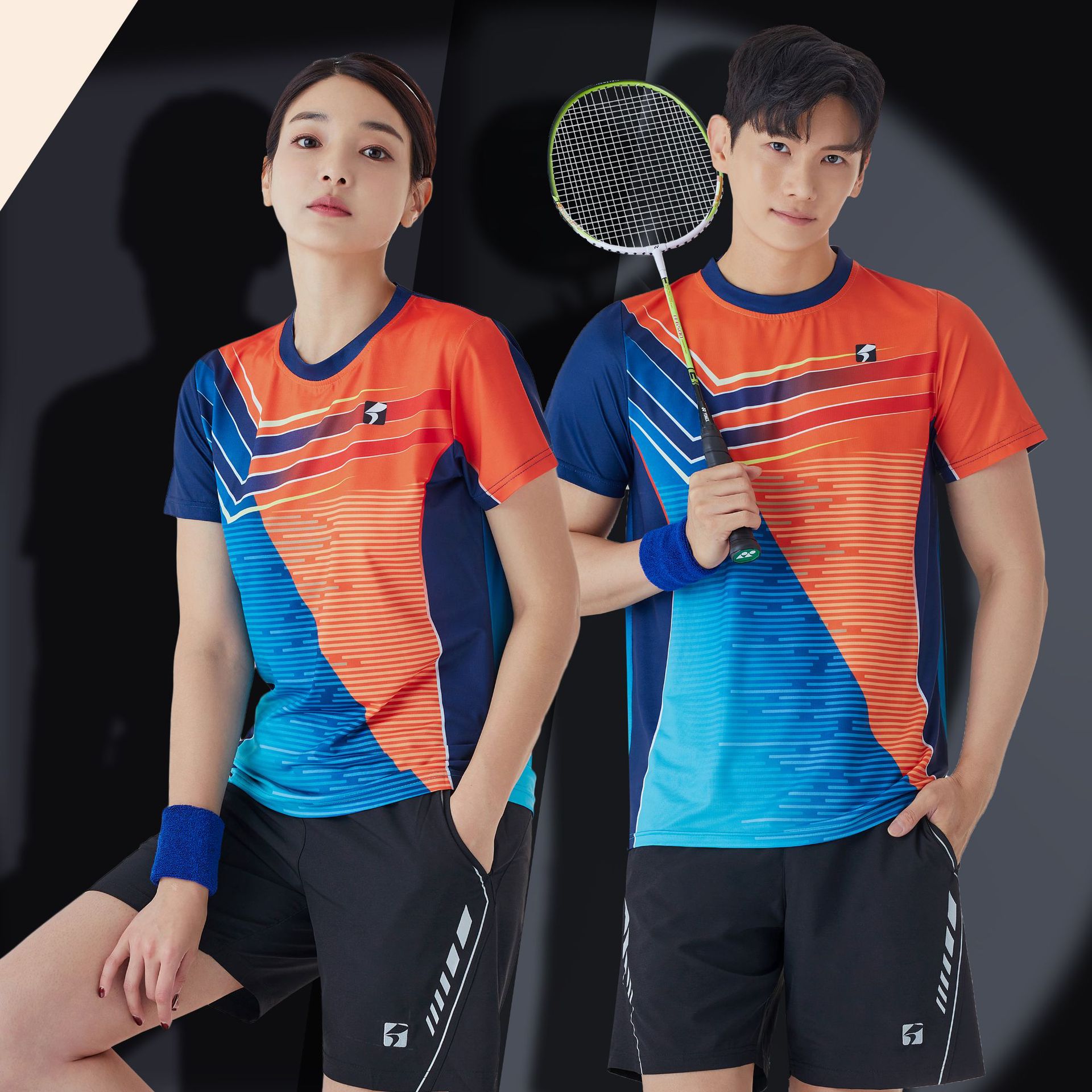 2022新款时尚短袖羽毛球服套装个性拼色男女款速干运动跑步网球衣