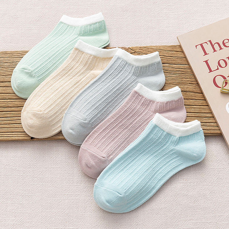 Macaron Low Cut Socks Women's Socks Low-Cut Diamond Cotton Boat Socks Spring and Summer Thin Candy Color Vertical Stripes Japanese Style Socks