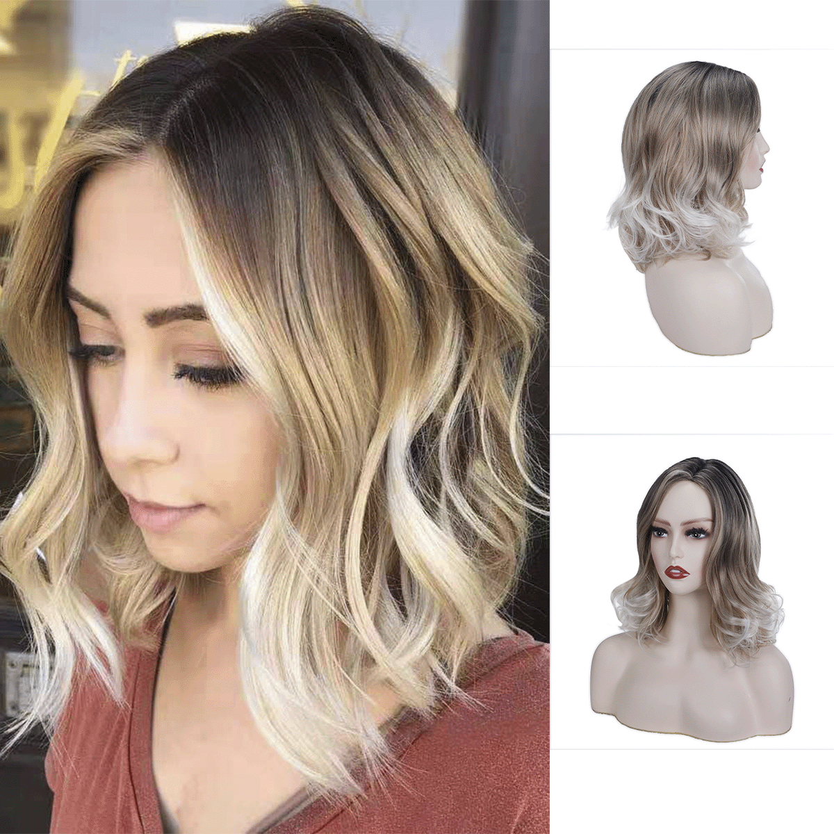 假发 欧美跨境假发化纤假发机制头套 外贸女士中长发微卷波浪假发