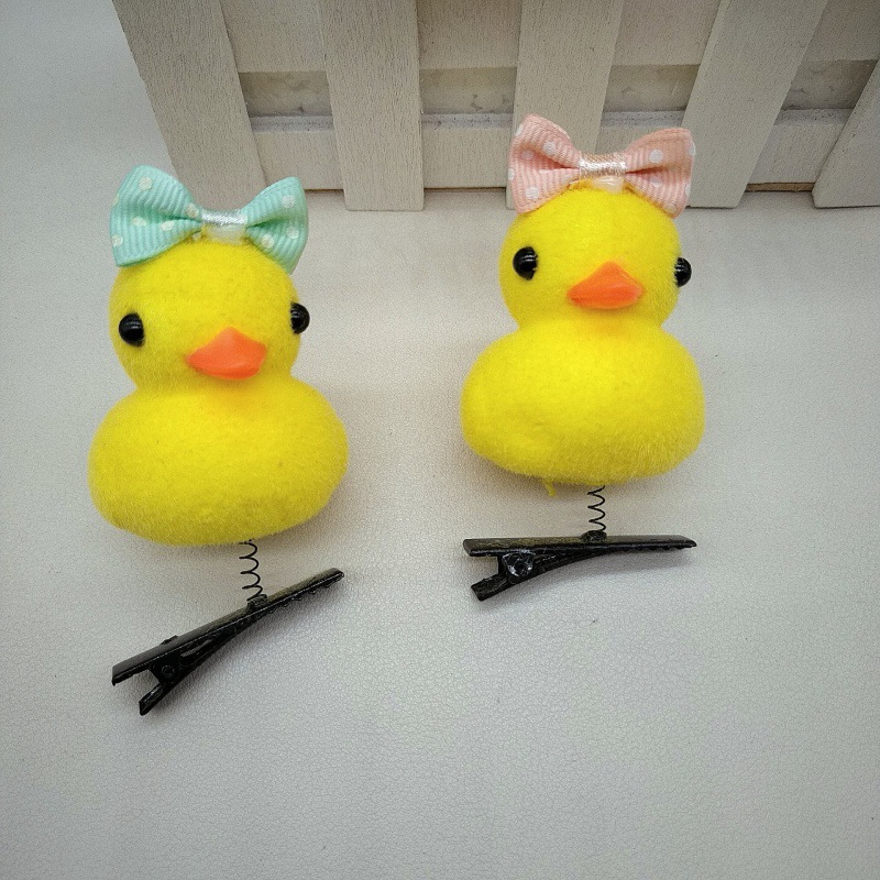 Cute Gadget with Bowknot Small Yellow Duck Barrettes Three-Dimensional Headdress Cute Sister Class Gift Student Stall