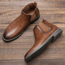 男士切尔西靴外贸英伦男鞋擦色时尚复古跨境男士大码短靴踝靴