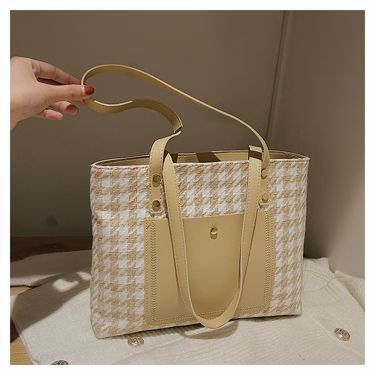 Autumn and Winter Simplicity New Korean Style Houndstooth Large Capacity Handbag Fashionable Plaid Women's Tote Bag Internet Celebrity Shoulder Bag