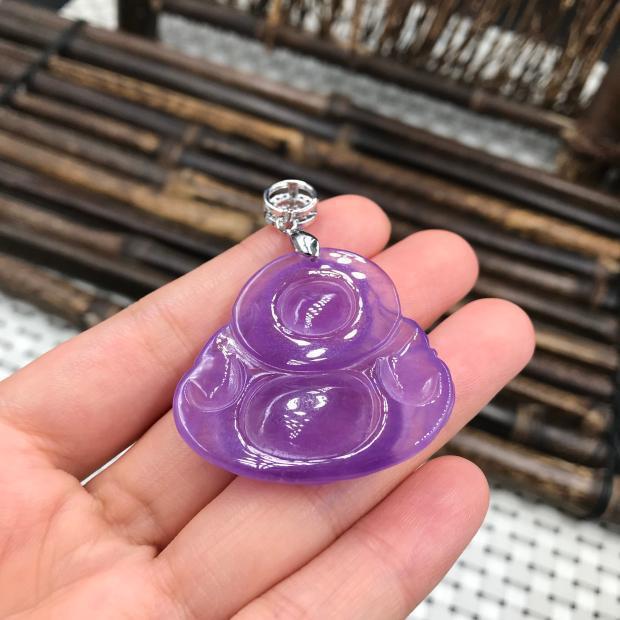 缅甸翡翠紫罗兰玉佛冰种未镶嵌笑佛玉坠玉石吊坠