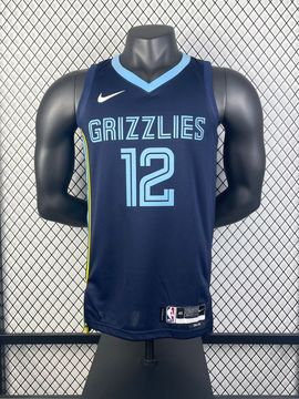 23赛季灰熊队 客场藏蓝色12号莫兰特23号 罗斯 36号斯玛特nba球衣