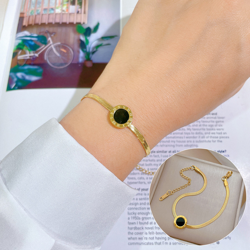 [Whole Body Titanium Steel] Dongdaemun Personality Roman Watch Chain round Bead Furnace Gold Bracelet Female Net Red Retro Girlfriends