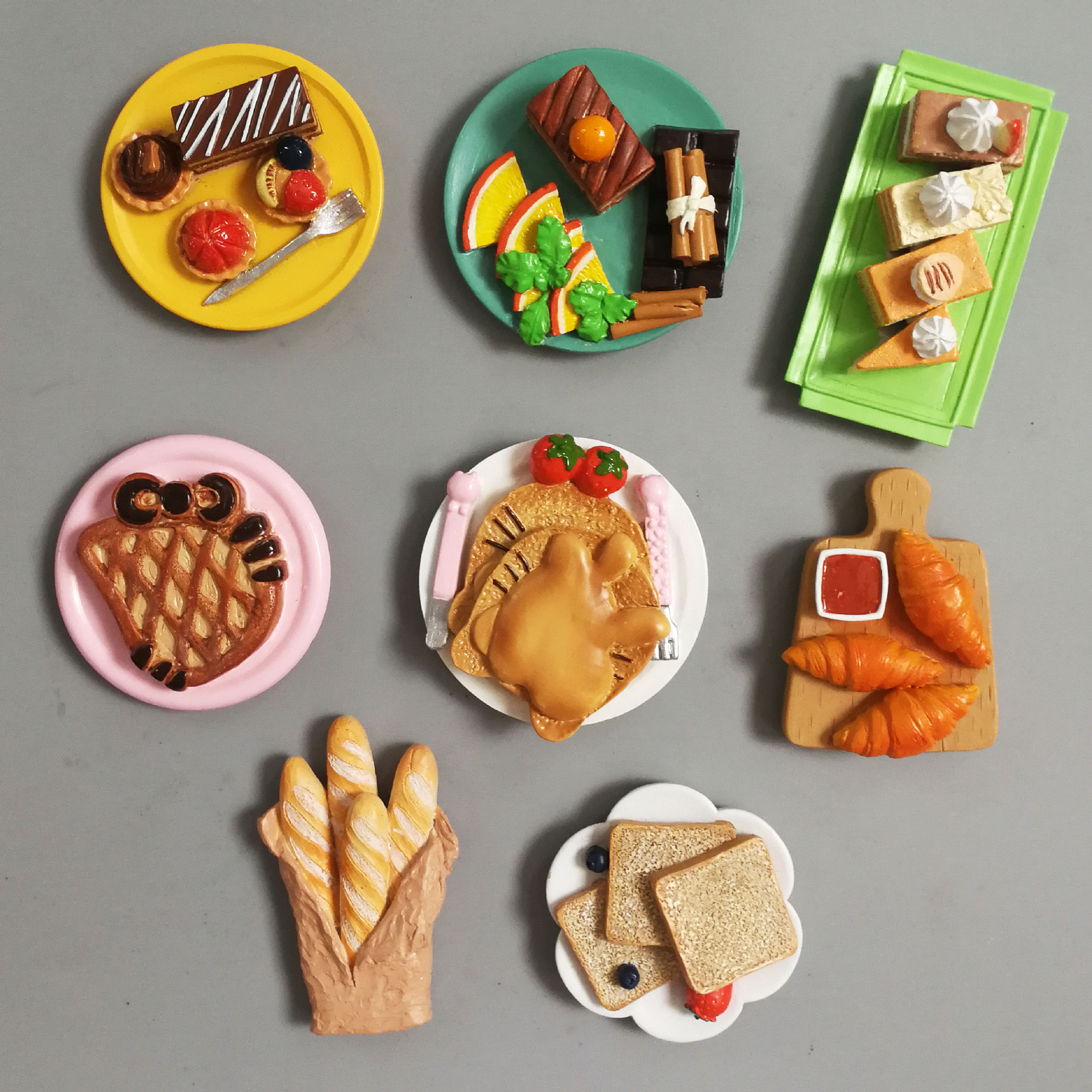 冰箱贴仿真食玩3d树脂磁性开关贴面包抖音食物爱心甜点食玩冰箱贴
