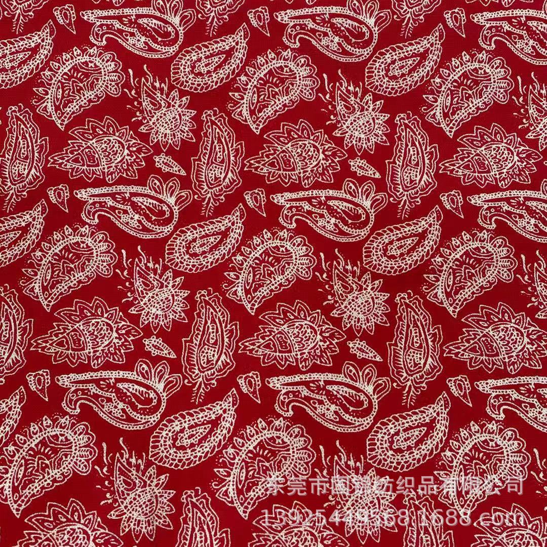 新款腰果印花布 棉麻平纹布印琵琶花 彩色腰果花 头