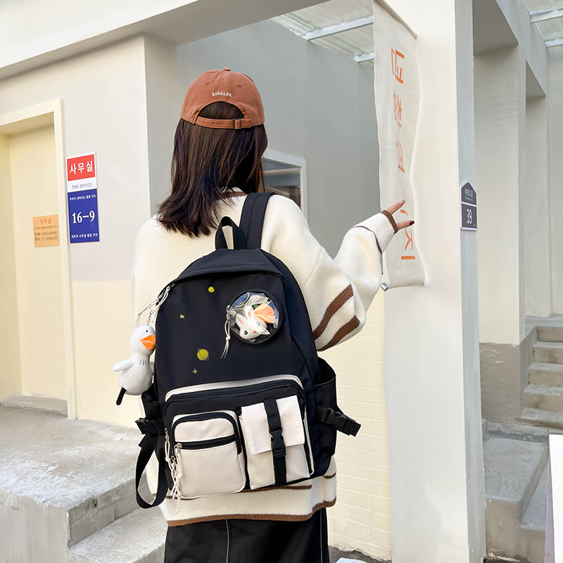 Junior High School and Elementary School Students Schoolbag Female Harajuku Vintage Style Trendy Backpack High School Student Contrast Color Backpack