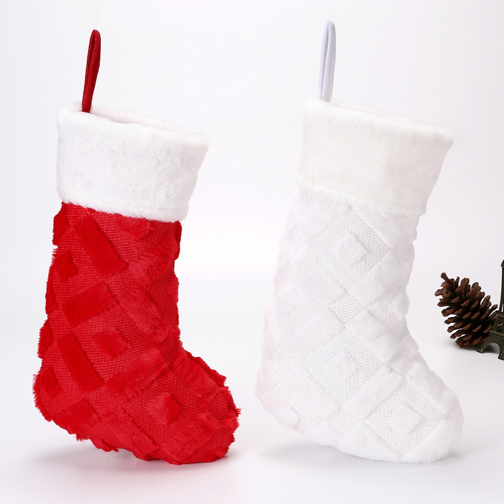 rw215圣诞袜圣诞节壁炉袜子装饰品毛绒菱形格纹圣诞袜挂件义乌