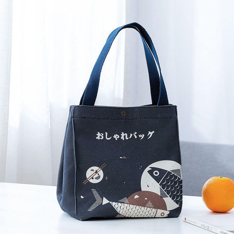 New Canvas Portable Lunch Bag Lunch Box Bag Japanese Cartoon Outdoor Portable Picnic Bag with Rice Insulated Bag