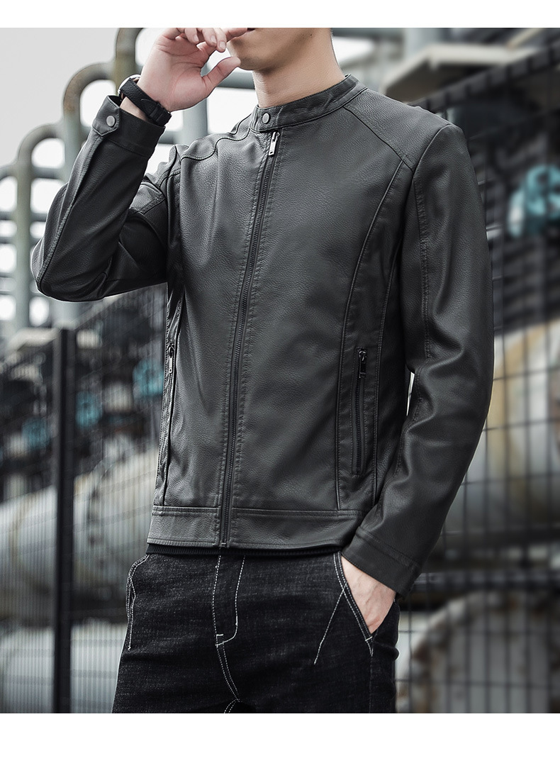 2021秋冬男士机车皮衣外套新款韩版立领修身帅气青年休闲pu皮上衣