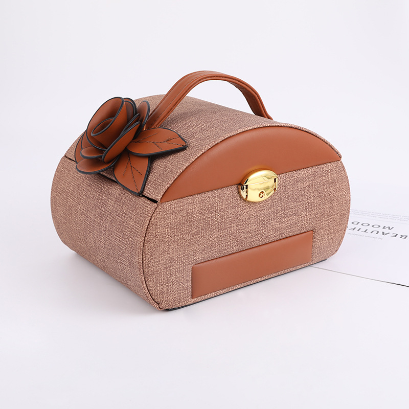 Korean Layered Dustproof Desktop Cosmetics Storage Box PU Leather Jewelry Box Wholesale Earrings Necklace Jewelry Box