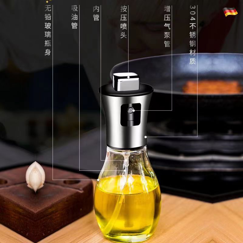 Stainless Steel Fuel Injection Bottle Barbecue Kitchen Non-Oil-Stick Household Fuel Injector Atomization Anti-Leakage Edible Fat Reduction Baking