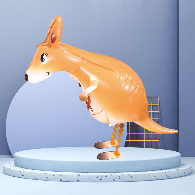 创意可爱袋鼠走路铝光膜气球充氦气空飘动物派对摆摊卡通玩具批发
