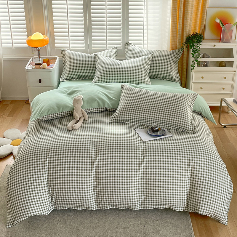 Simple Style Bed Four-Piece Set Sanded Sheets Student Dormitory Three-Piece Set Washed Cotton Duvet Cover Skin-Friendly Quilt Cover Wholesale