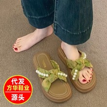 珍珠国风外穿配裙子拖鞋女2025夏新款仙女风凉拖时尚沙滩一字拖潮