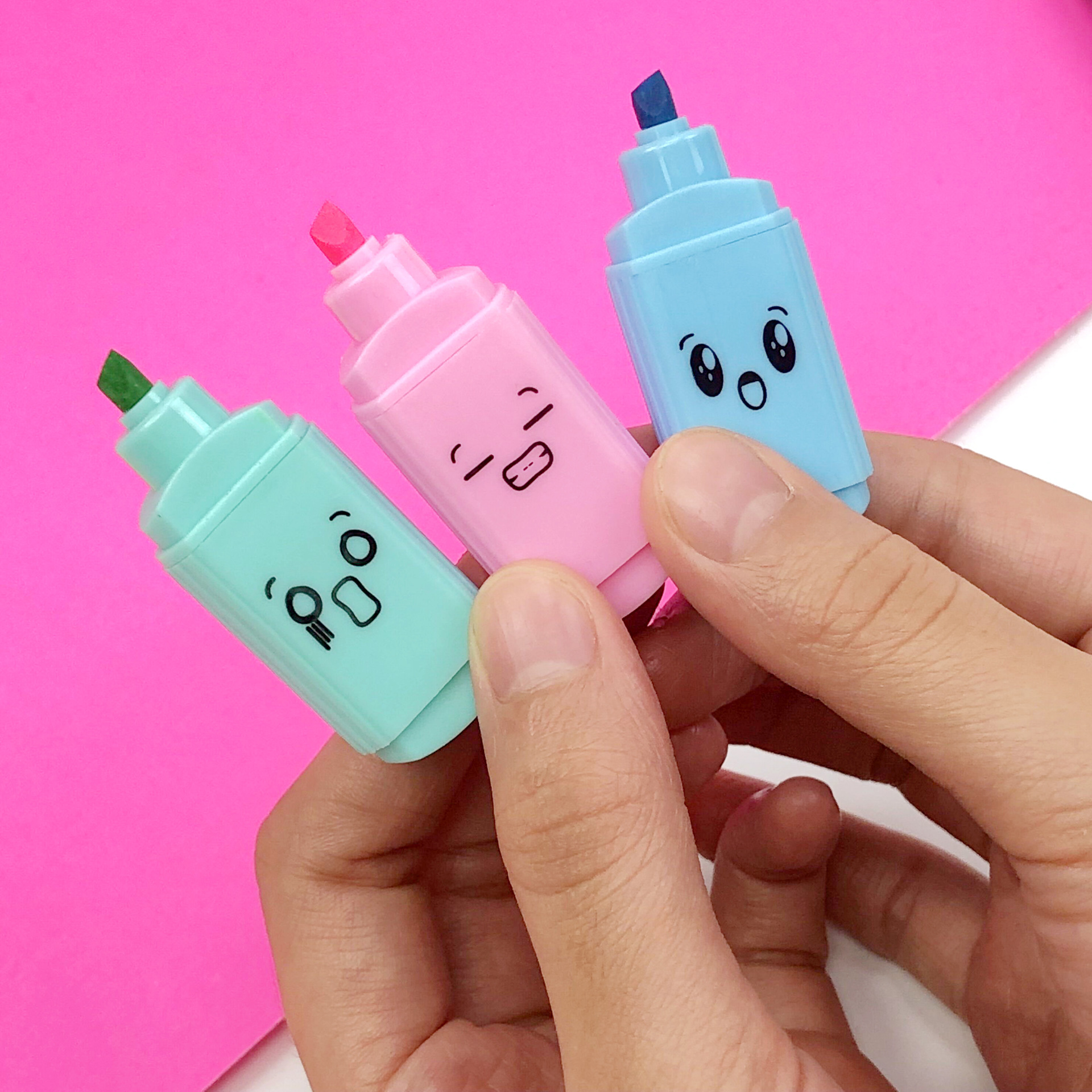 可爱卡通笑脸涂鸦绘画荧光手账迷你表情学生标记粗细划荧光笔
