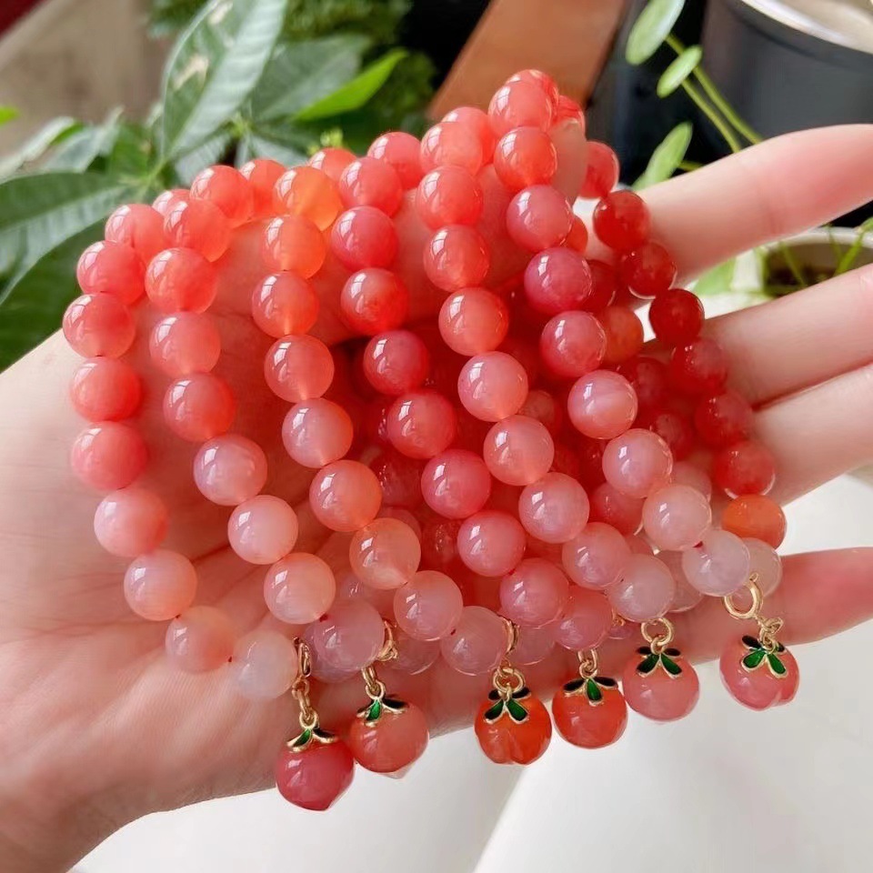 Natural Yanyuan Gradient Crimson Agate Bracelet Female Peach Sweet Niche Bracelet Ins Style Girlfriends' Gift