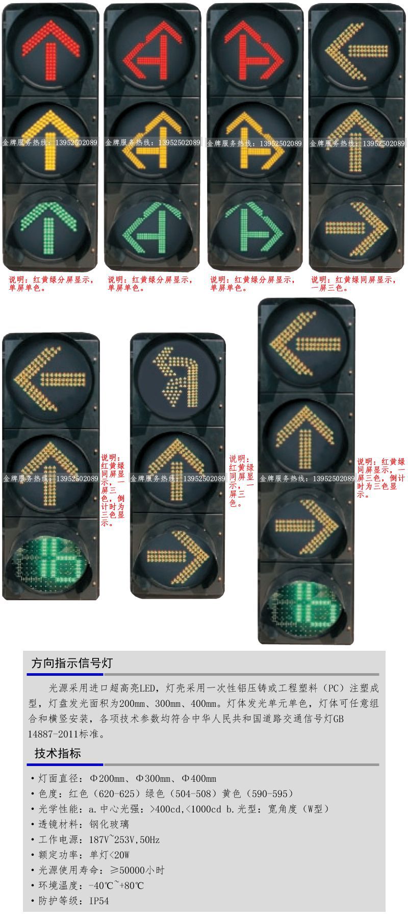 led机动箭头交通信号灯三单元三联红黄绿同屏方向指示灯一屏三色