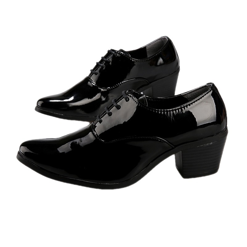 漆皮男士皮鞋尖头高跟鞋夜店男鞋子英伦男式鞋黑色皮鞋高跟鞋男款