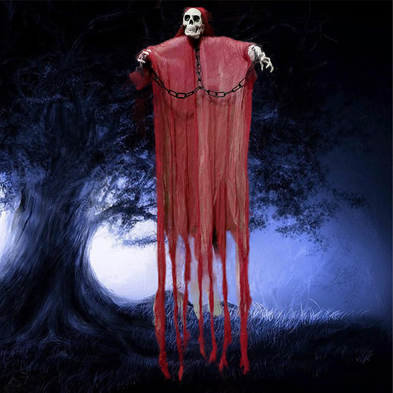 万圣节装饰黑白吊鬼挂鬼声控感应发光发声音鬼屋道具整蛊骷髅挂件