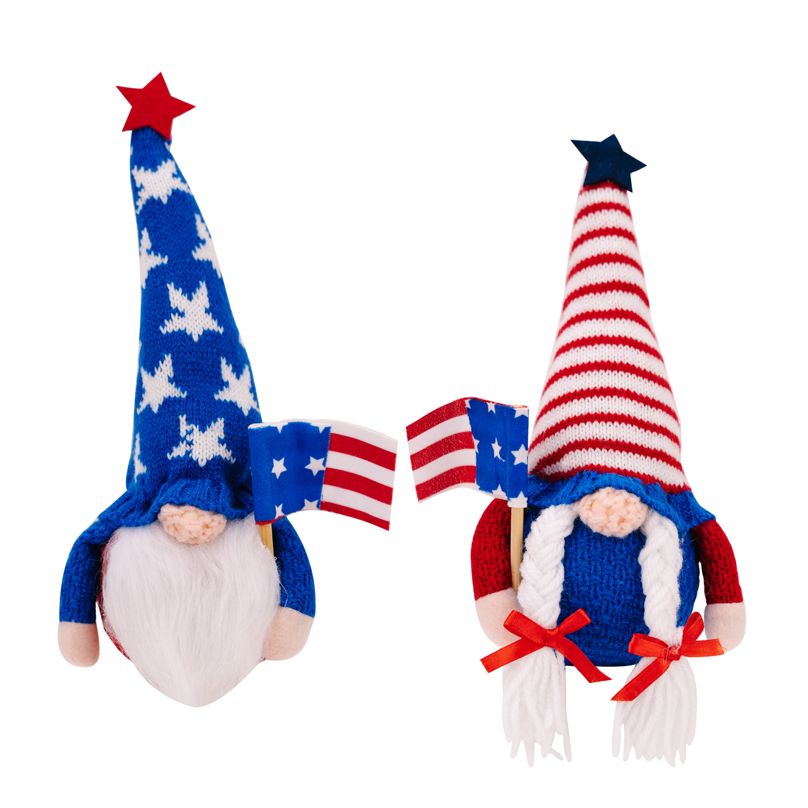 Independence Day Knitted Hat Flag Rudolf Doll with Light American Flag Ground Essence Faceless Doll Luminous Ornaments