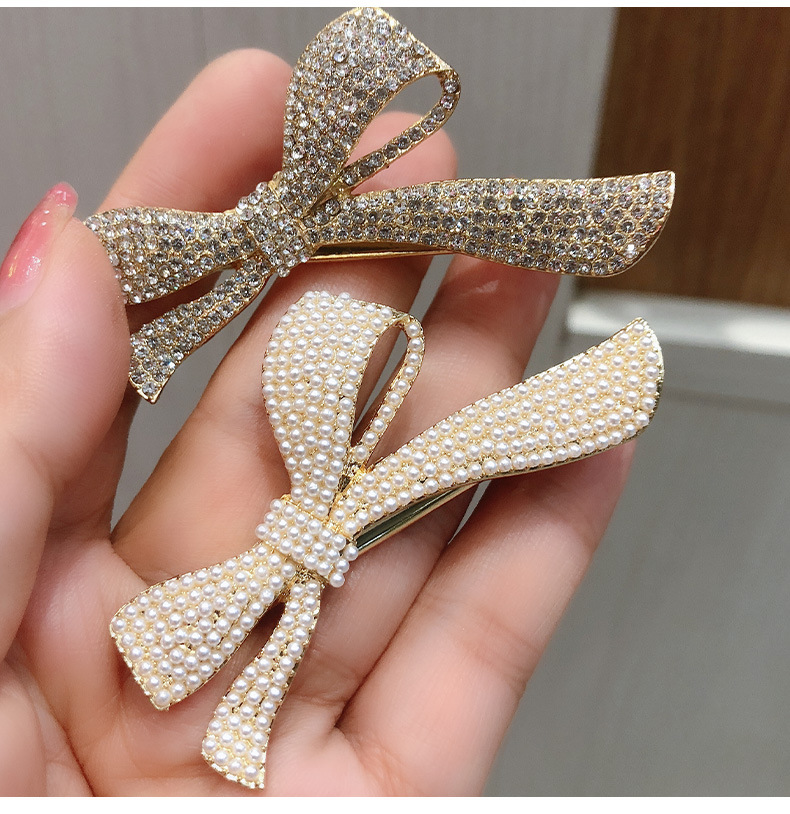 珍珠镶钻蝴蝶结鸭嘴夹发夹网红2021年新款侧边发饰后脑勺夹子头饰